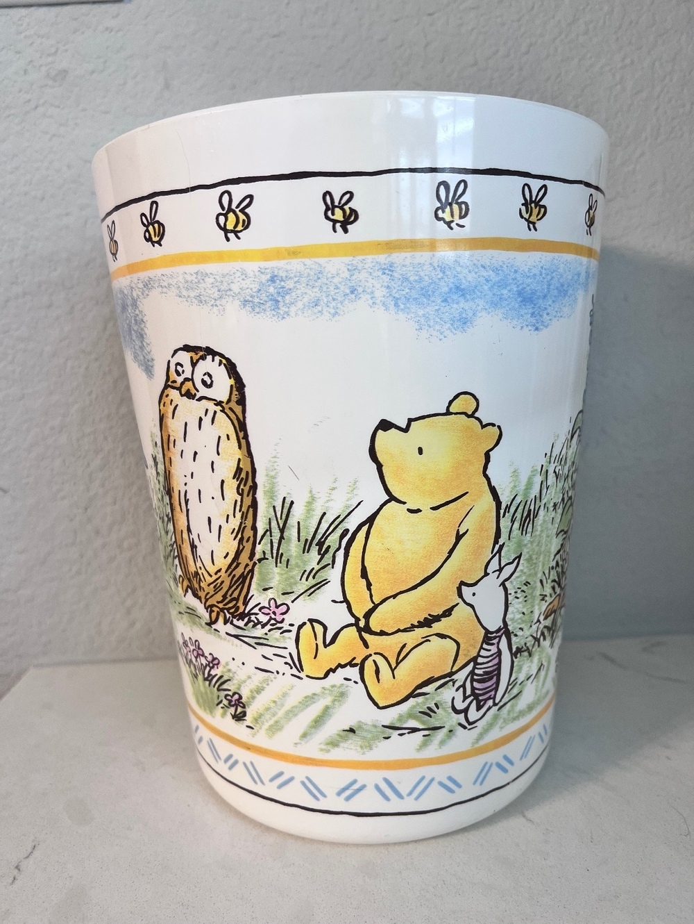 Vintage Disney Winnie the Pooh & Friends Plastic Basket Wastebasket